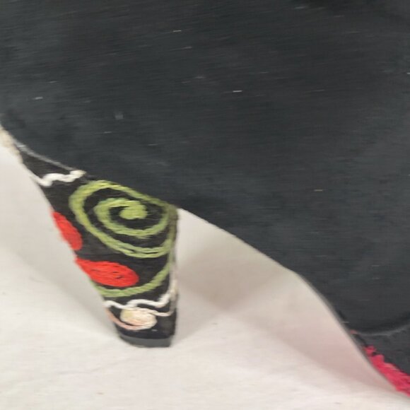 Artemis Suede Boots Womens 8.5 Black Leather Embroidery Heels Boho Retro 70s - Picture 7 of 16